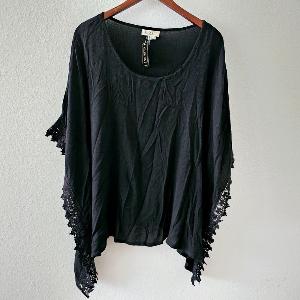Women’s Curvy 3XL Black Poncho Top C.O.C Clothing Obsessed Company
